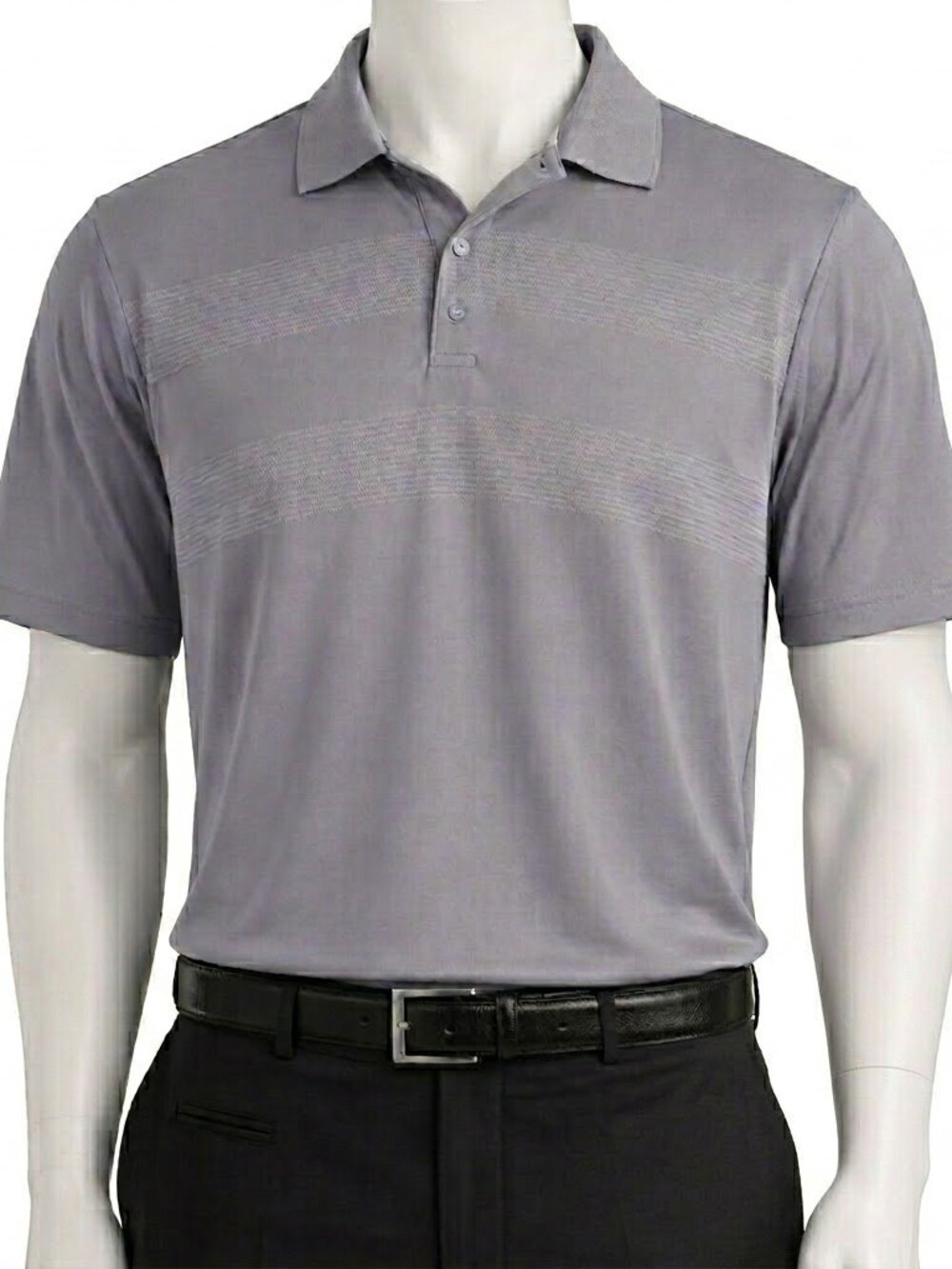Adidas Mens Medium Polo Shirt Short Sleeve Gray Striped Golf Shirt